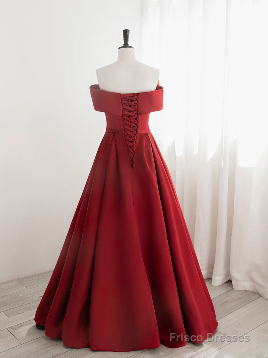 A-Line Satin Red Long Prom Dresses, Red Long Formal Dresses