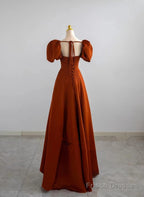 A-Line Satin Simple Short Sleeves Long Formal Dress, Satin Prom Dress