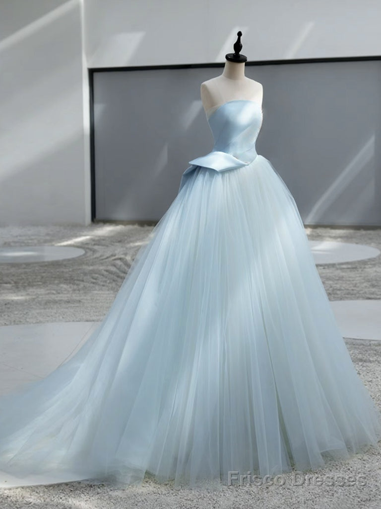 A-Line Satin Tulle Blue Long Prom Dress Formal Dress Off Shoulder Floor Length Secondary image