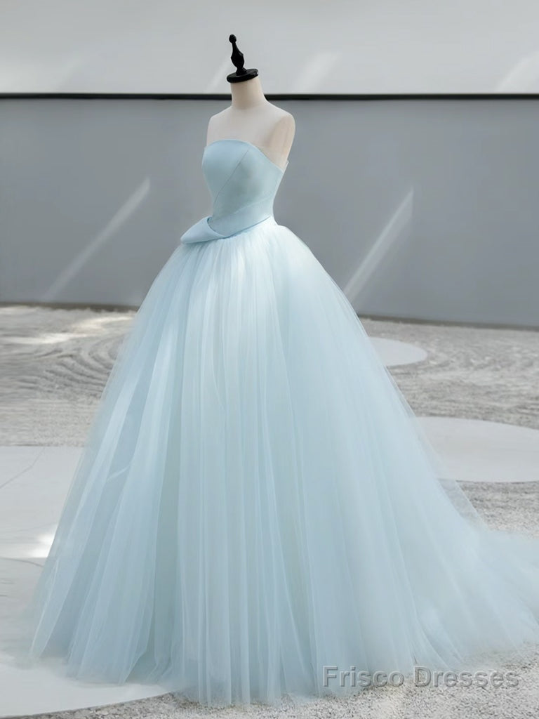 A-Line Satin Tulle Blue Long Prom Dress Formal Dress Off Shoulder Floor Length Main image