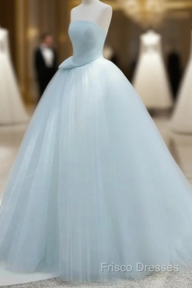 A-Line Satin Tulle Blue Quinceanera Dress Long Formal Prom Dress Ball Gown Off Shoulder
