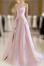 A-Line  Satin Tulle Pink Long Formal Prom Dress, Pink Long Formal Dress