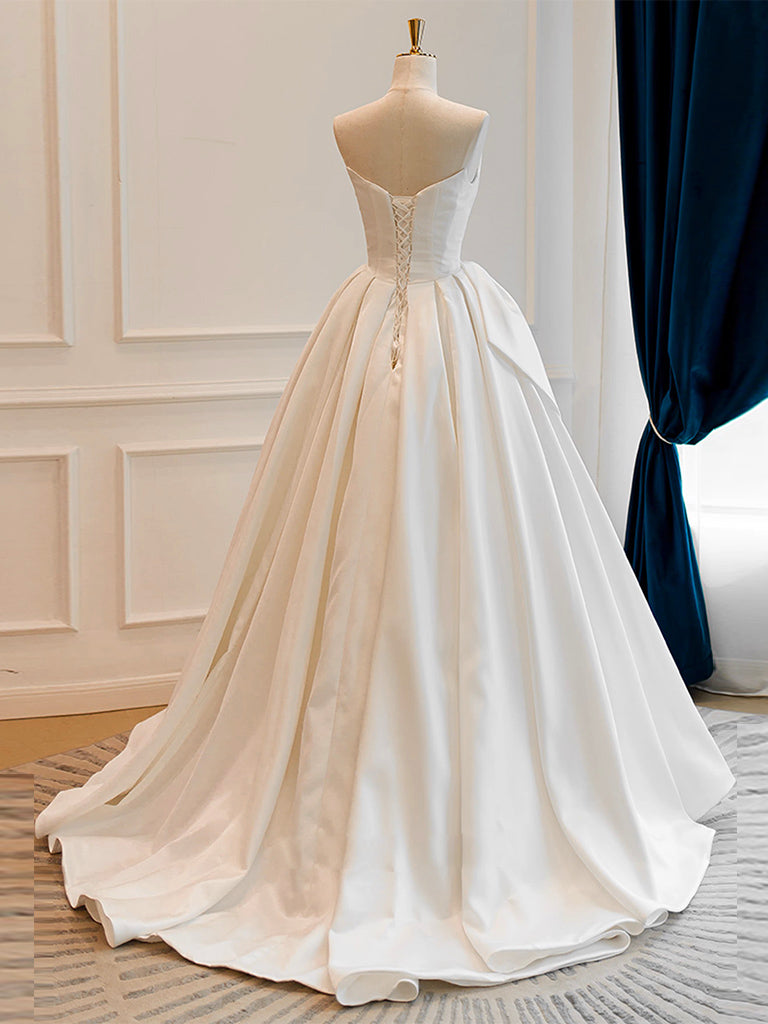 A-Line Satin White Long Prom Dress, White Long Formal Dress