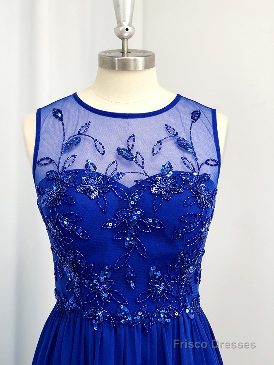 A-line Scoop Appliques Lace Floor-Length Chiffon Dress