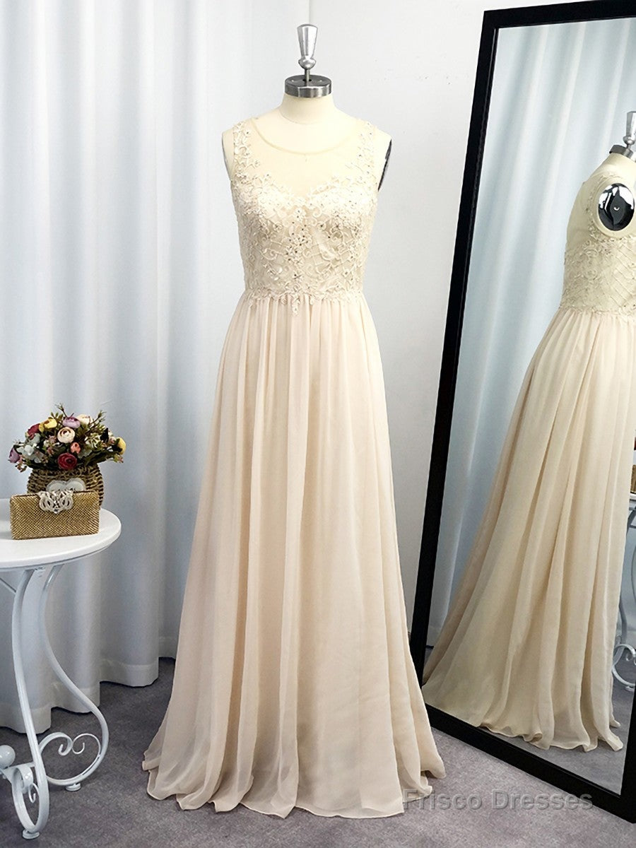 A-line Scoop Appliques Lace Floor-Length Chiffon Dress Main image