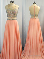 A-line Scoop Beading Sweep Train Chiffon Dress