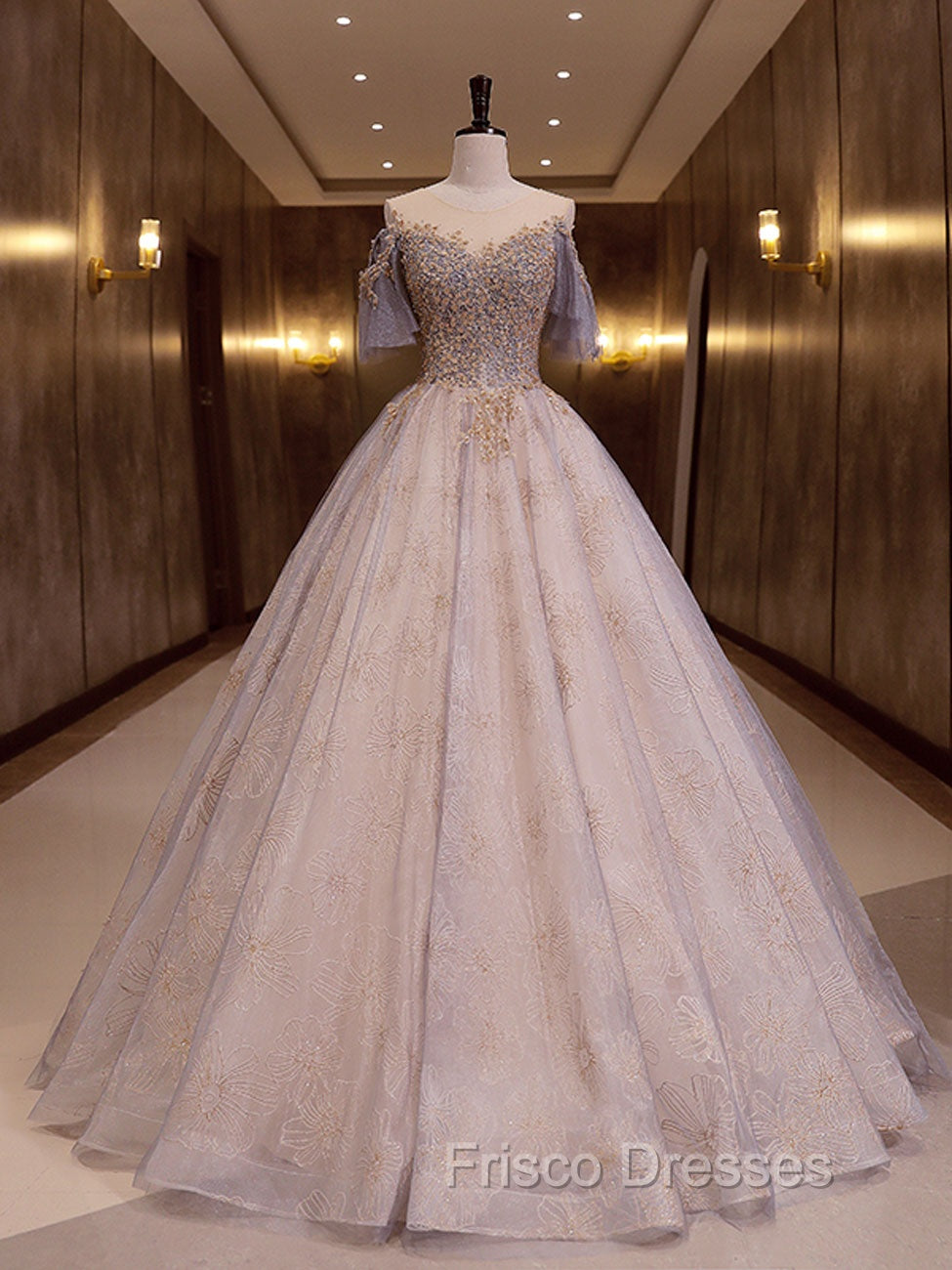 A-Line Scoop Neckline Gray Blue Long Formal Prom Dress, Tulle Lace Long Evening Dress Secondary image