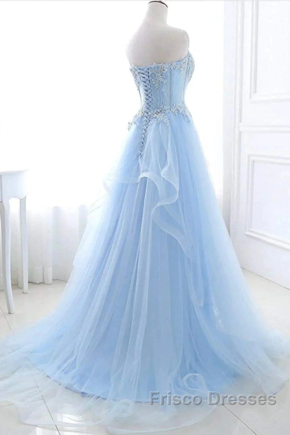 A-Line Sexy Engagement Formal Prom Birthday Dress Strapless Sleeveless Lace Pleats