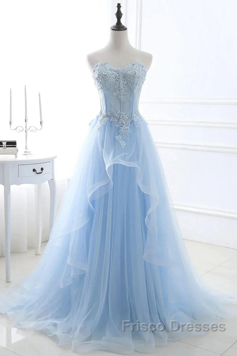 A-Line Sexy Engagement Formal Prom Birthday Dress Strapless Sleeveless Lace Pleats