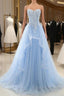A-Line Sexy Engagement Formal Prom Birthday Dress Strapless Sleeveless Lace Pleats