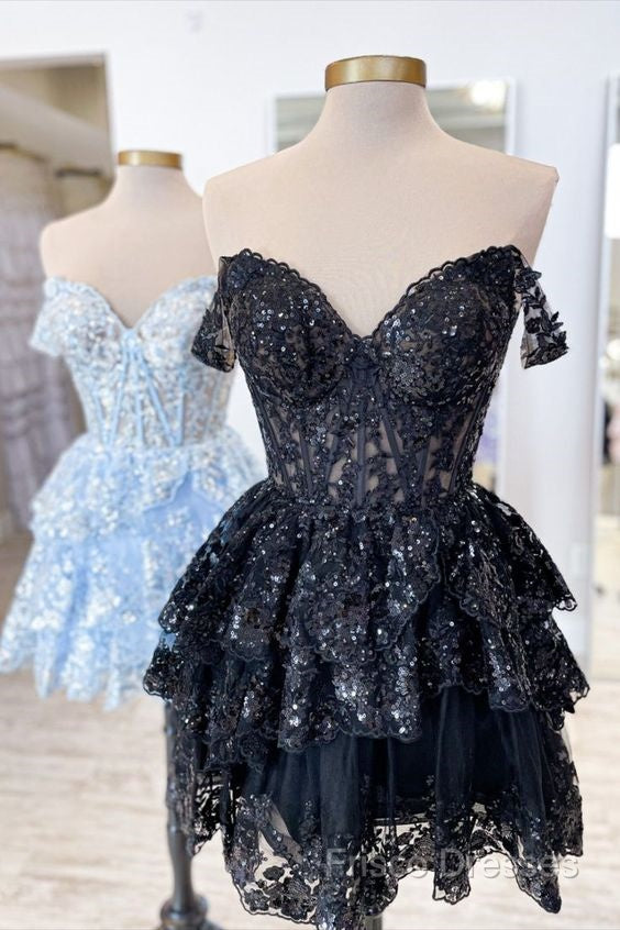 A-Line Short Black Formal Prom Dress Sheer Corset Bodice Homecoming Dress Secondary image