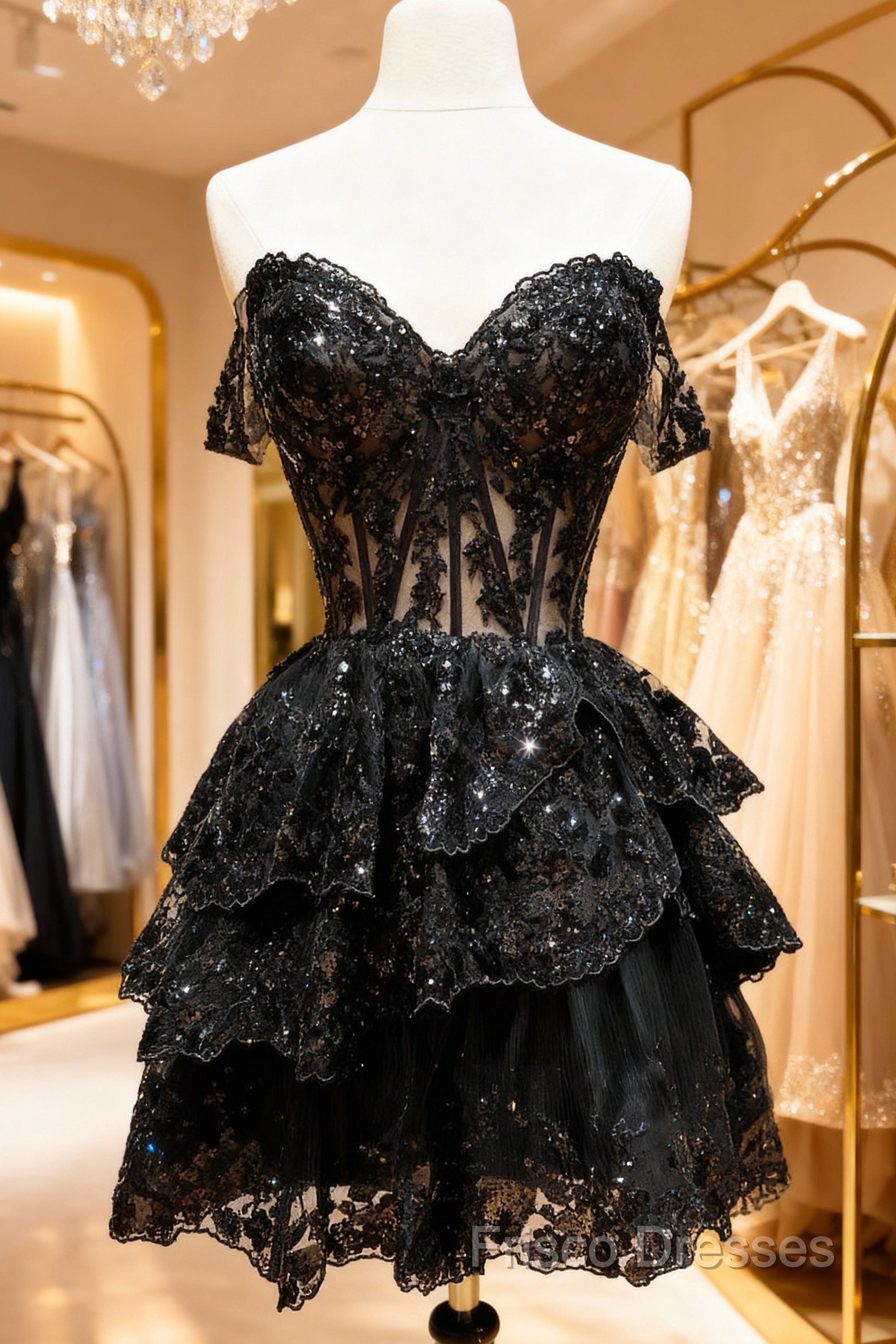 A-Line Short Black Formal Prom Dress Sheer Corset Bodice Homecoming Dress Main image