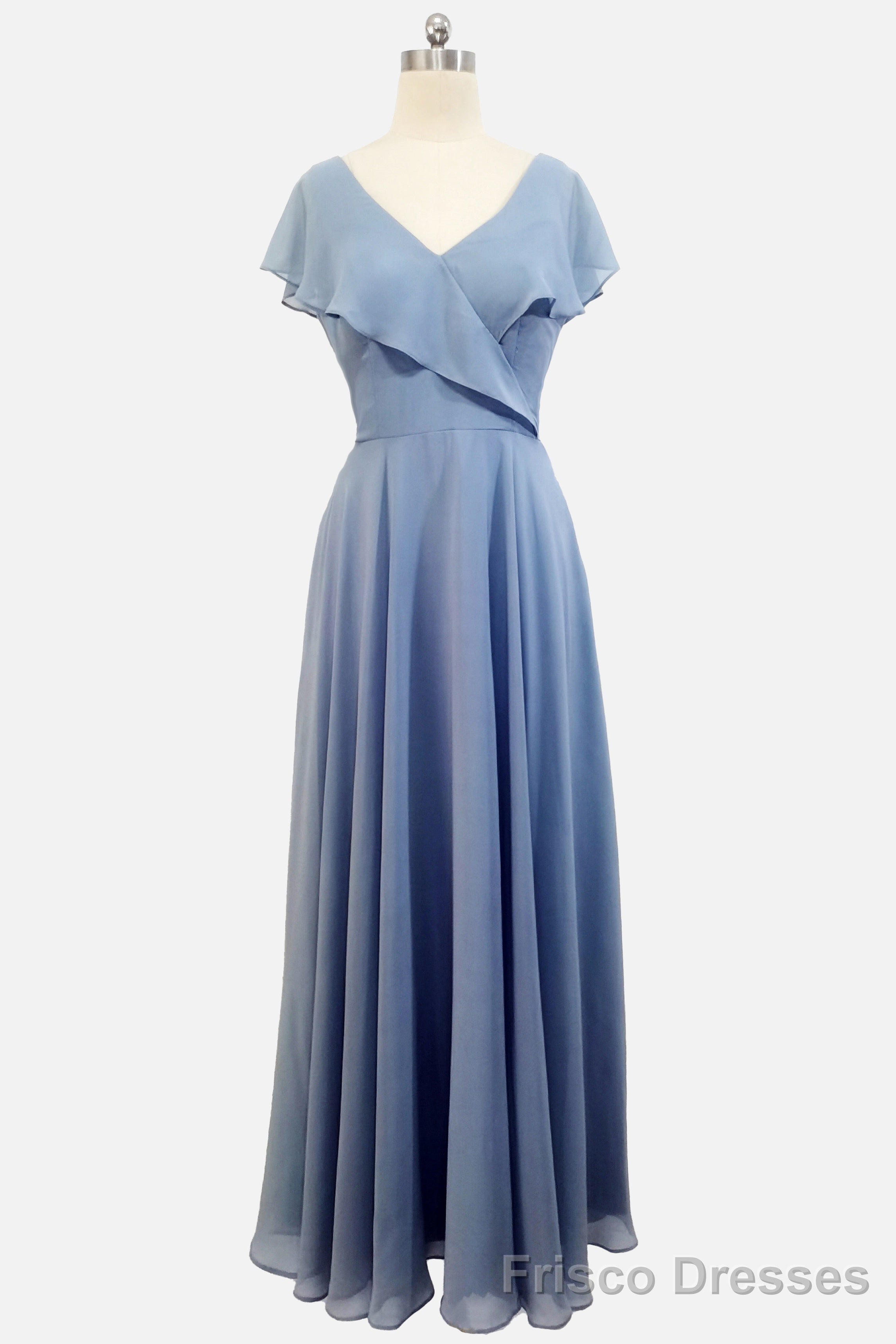 A-line Short Sleeves Chiffon V-neck Ruffles Floor-Length Bridesmaid Dress Secondary image