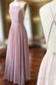 A-Line Simple Pink Chiffon Halter Crosed Straps Formal Prom Dress