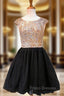 A-line Sleeveless Beaded Crystals Backless Black Homecoming Dress