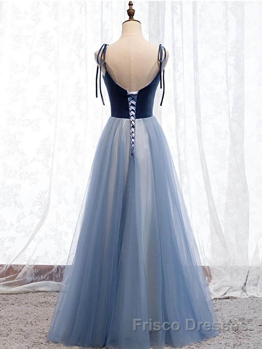 A Line Sleeveless Floor Length Blue Formal Prom Dresses, Blue Long Formal Bridesmaid Evening Dresses Secondary image