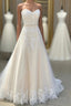 A Line Sleeveless Floor Length Sweetheart Lace Wedding Gowns