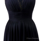 A Line Sleeveless Lace Chiffon Long Black Prom Dresses