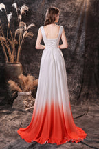 A Line Sleeveless Ombre Silk Like Satin Sweep Train Prom Dresses