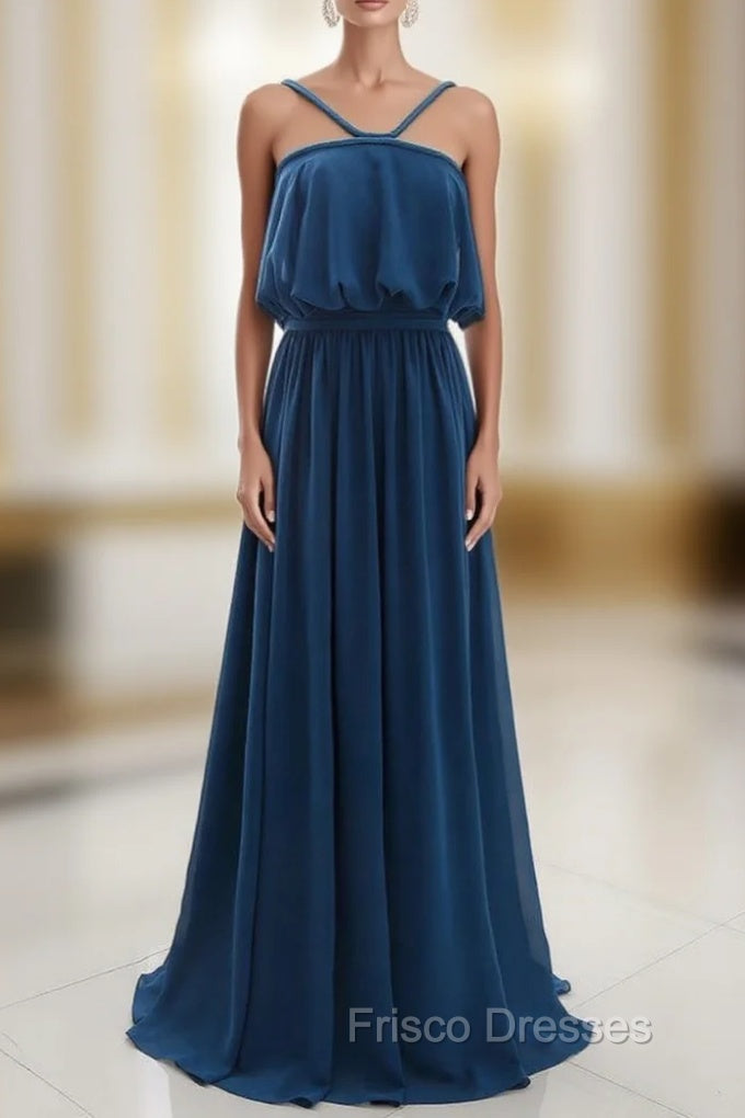 A-Line Sleeveless Open Back Sweep Train Formal Evening Dress Main image