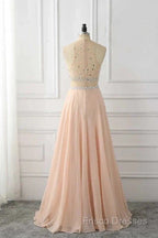 A Line Sleeveless Rhinestone Chiffon Long Formal Prom Dress Floor Length Sparkly