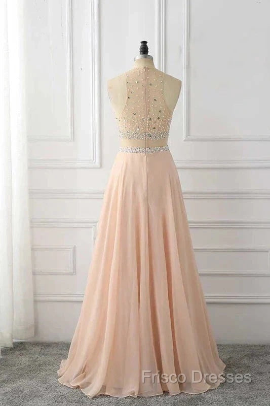 A Line Sleeveless Rhinestone Chiffon Long Formal Prom Dress Floor Length Sparkly