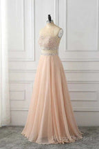 A Line Sleeveless Rhinestone Chiffon Long Formal Prom Dress Floor Length Sparkly