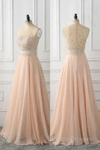 A Line Sleeveless Rhinestone Chiffon Long Formal Prom Dress Floor Length Sparkly