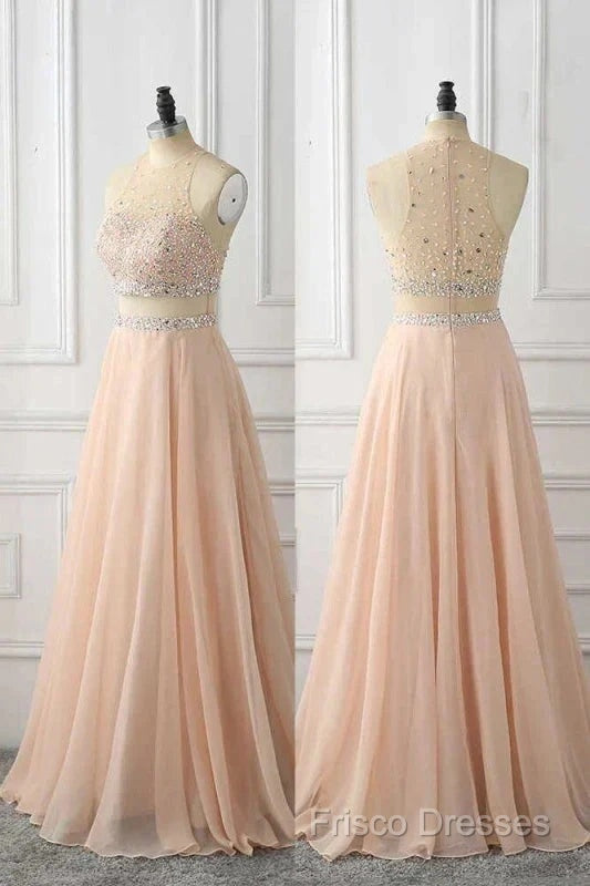 A Line Sleeveless Rhinestone Chiffon Long Formal Prom Dress Floor Length Sparkly