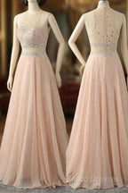A Line Sleeveless Rhinestone Chiffon Long Formal Prom Dress Floor Length Sparkly