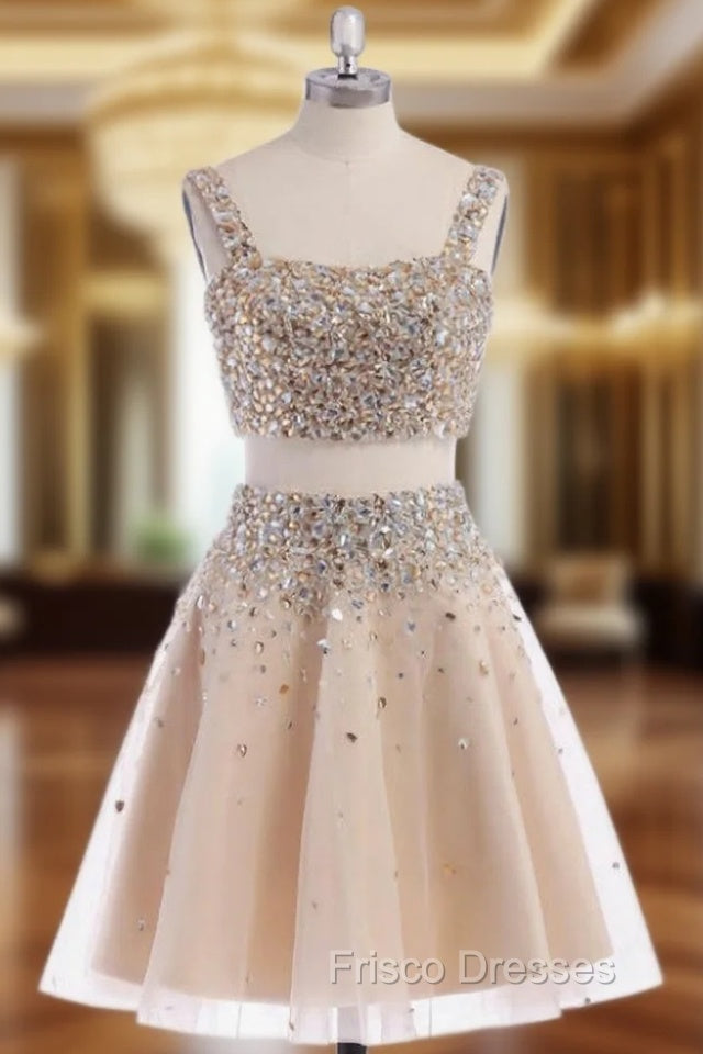A-line Sleeveless Short Straps Crystal Homecoming Dress Main image