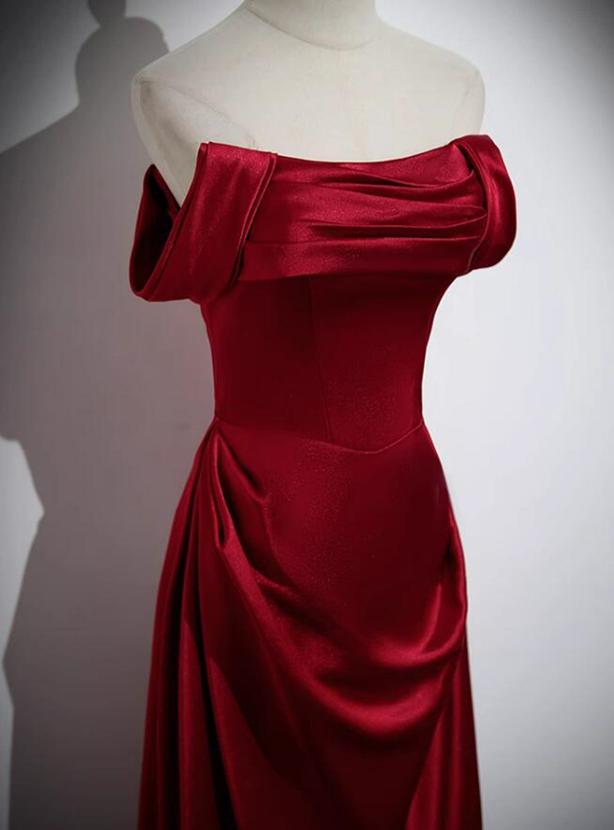 A-Line Sleeveless Wine Red Satin Evening Dress, Wine Red Long Prom Dress Secondary image