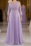 Lilac A-Line 3/4 Sleeves Scoop Lace Formal Prom Dress