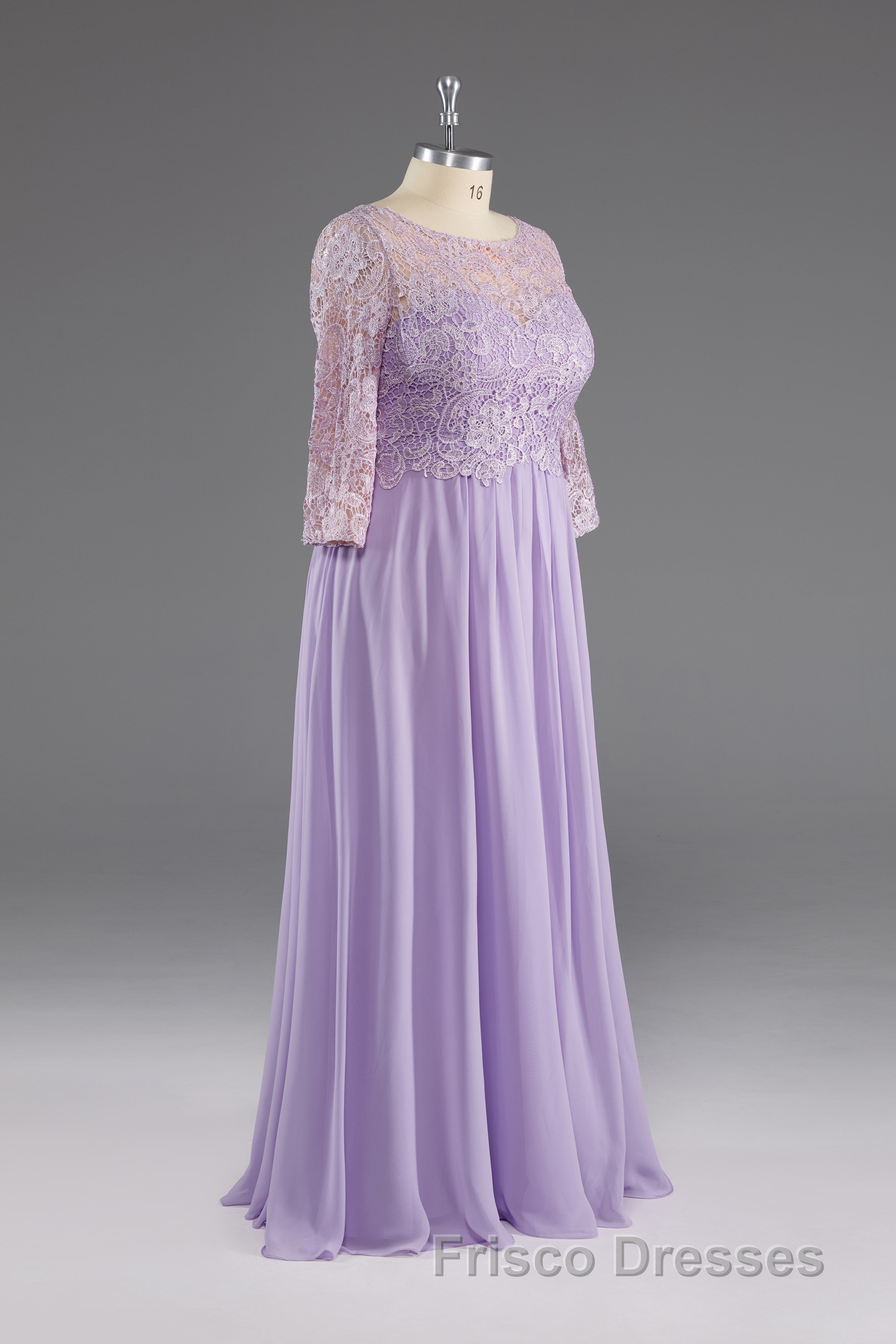 Lilac A-Line 3/4 Sleeves Scoop Lace Formal Prom Dress