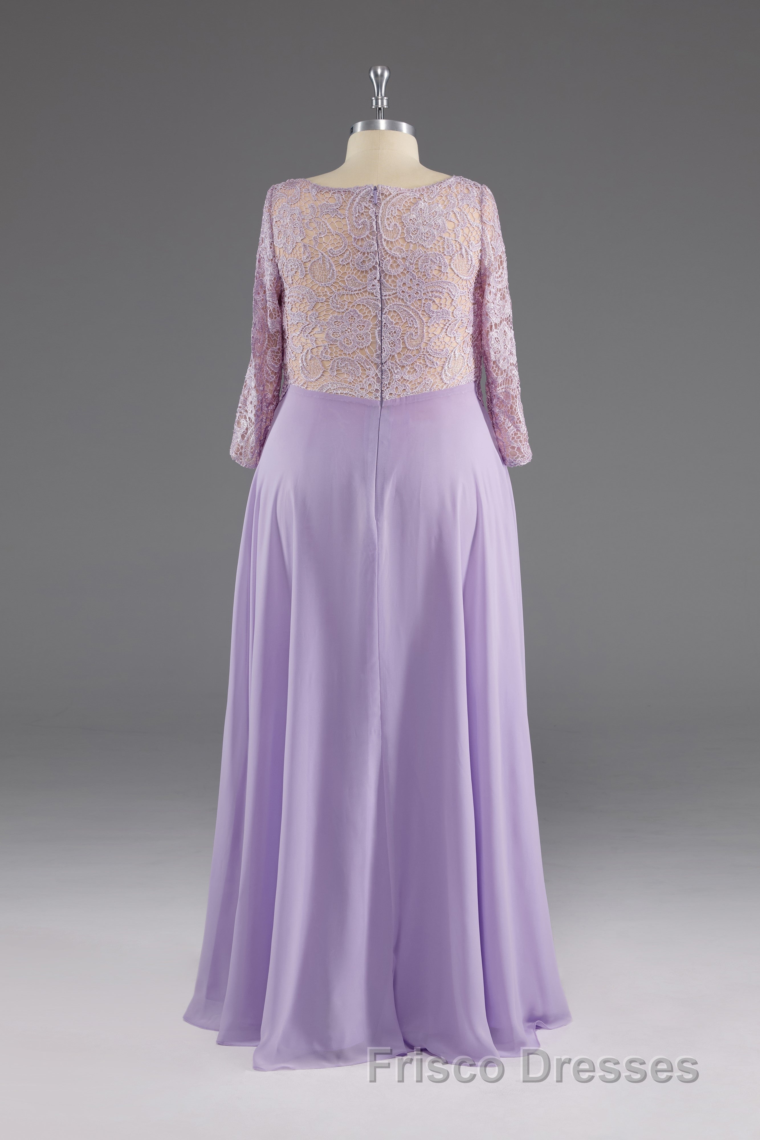 Lilac A-Line 3/4 Sleeves Scoop Lace Formal Prom Dress