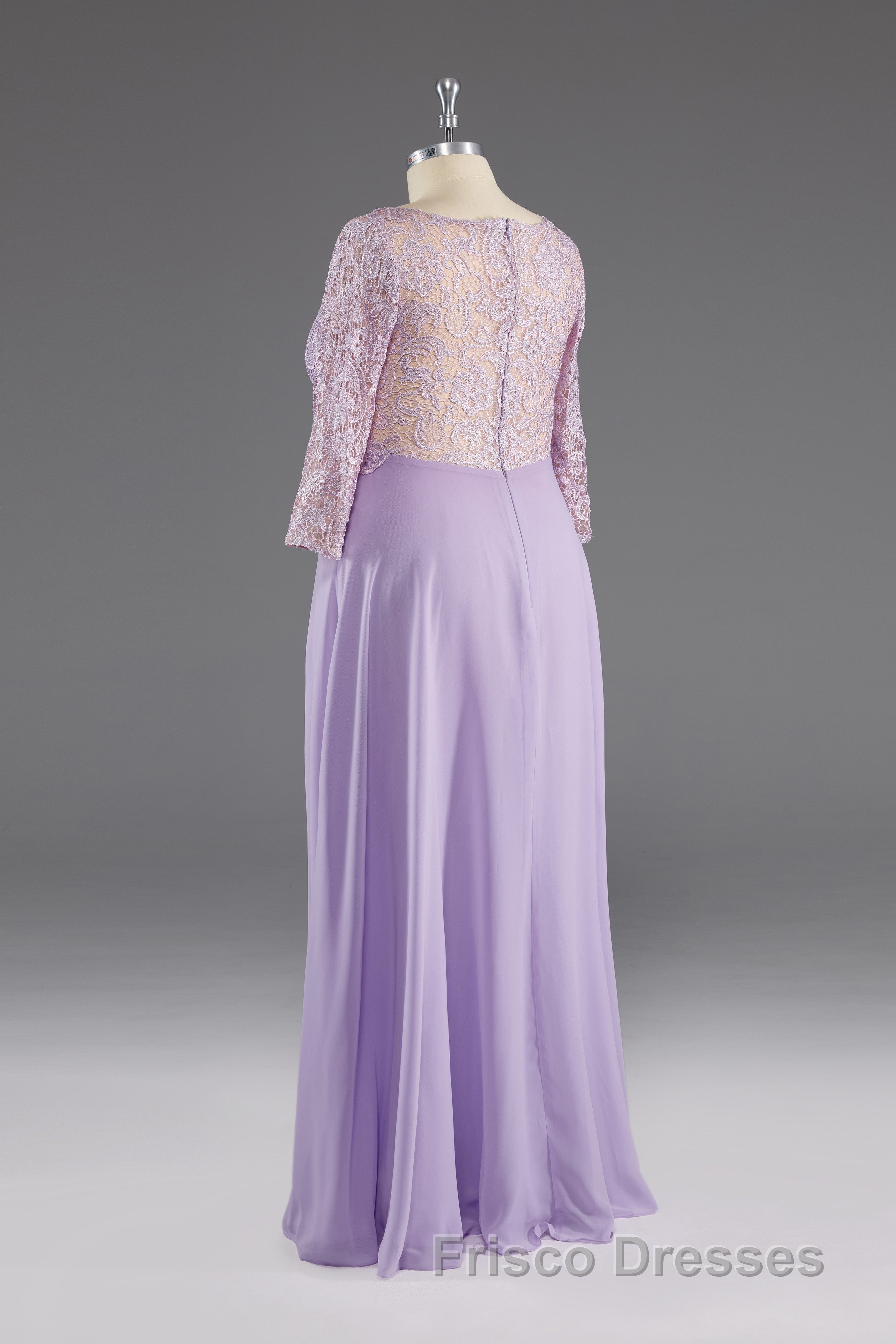 Lilac A-Line 3/4 Sleeves Scoop Lace Formal Prom Dress
