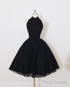 A  Line Sleeves Tulle Halter Homecoming Dresses Knee Length Cocktail Dresses