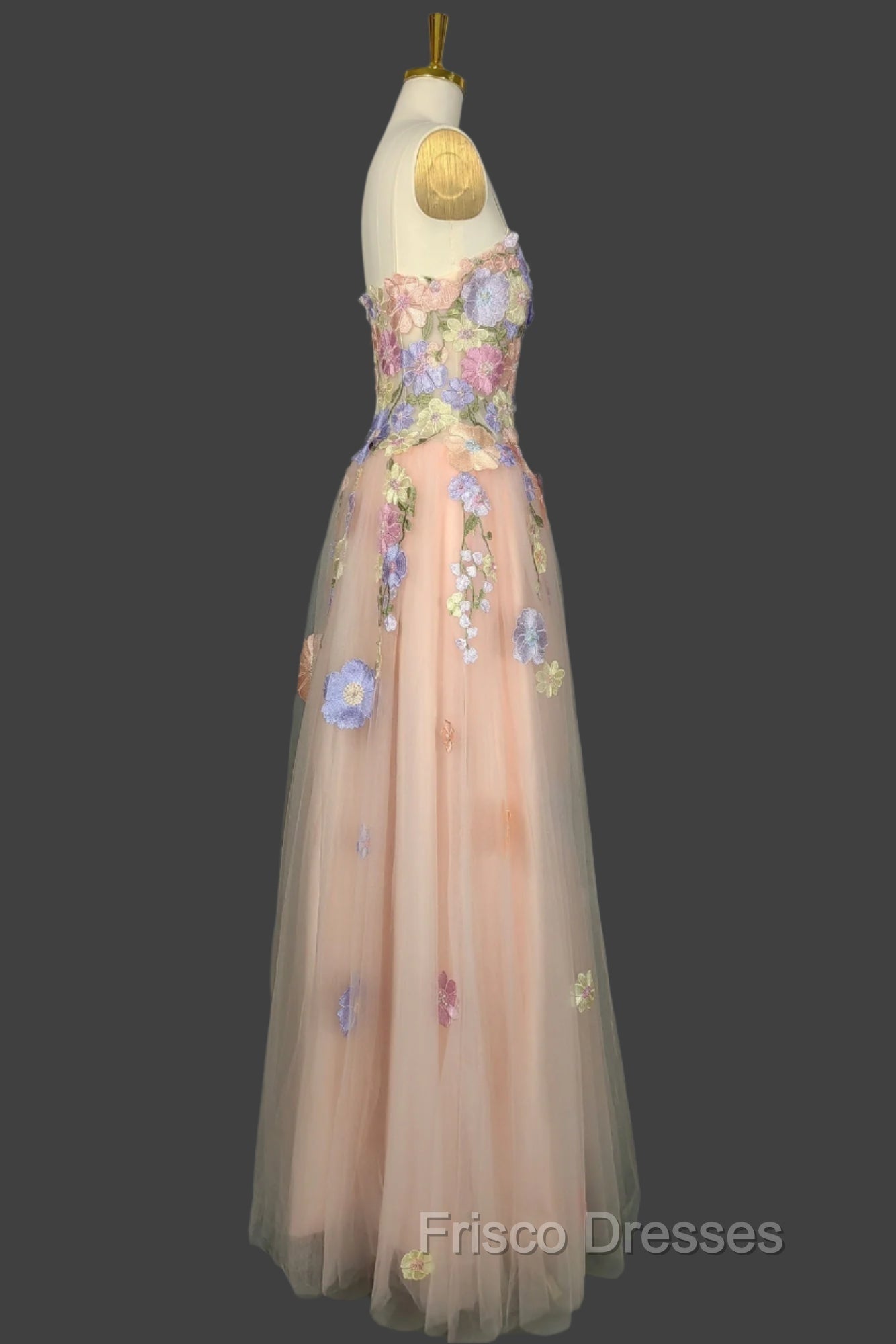 A Line Spaghetti Corset Formal Prom Dress With 3D Flowers Evening Dress Secondary image