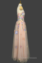 A Line Spaghetti Corset Formal Prom Dress With 3D Flowers Evening Dress