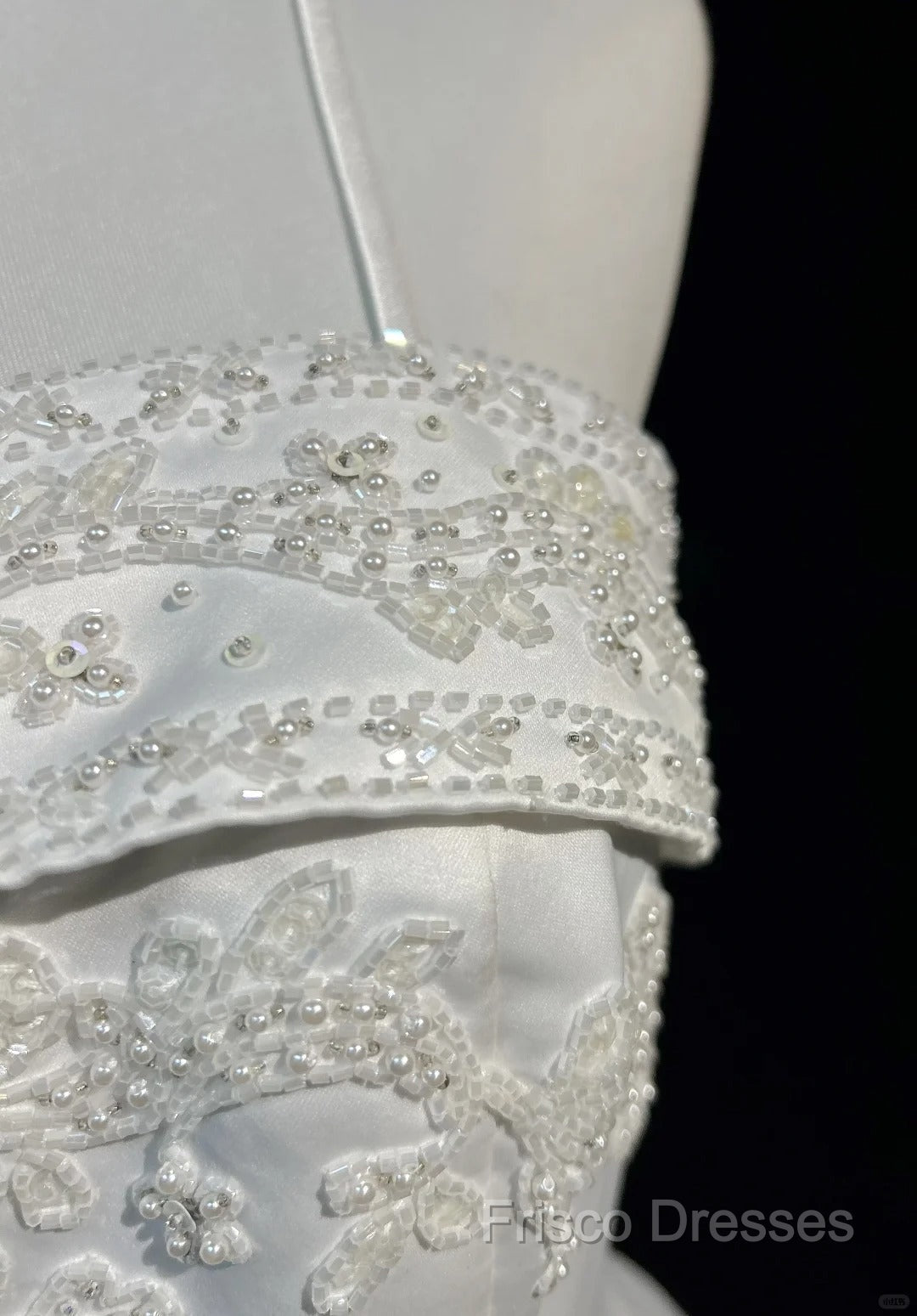 A-Line Spaghetti Strap Beaded Satin Long Formal Prom Dress White Wedding Dress Graduation Formal Prom Dress