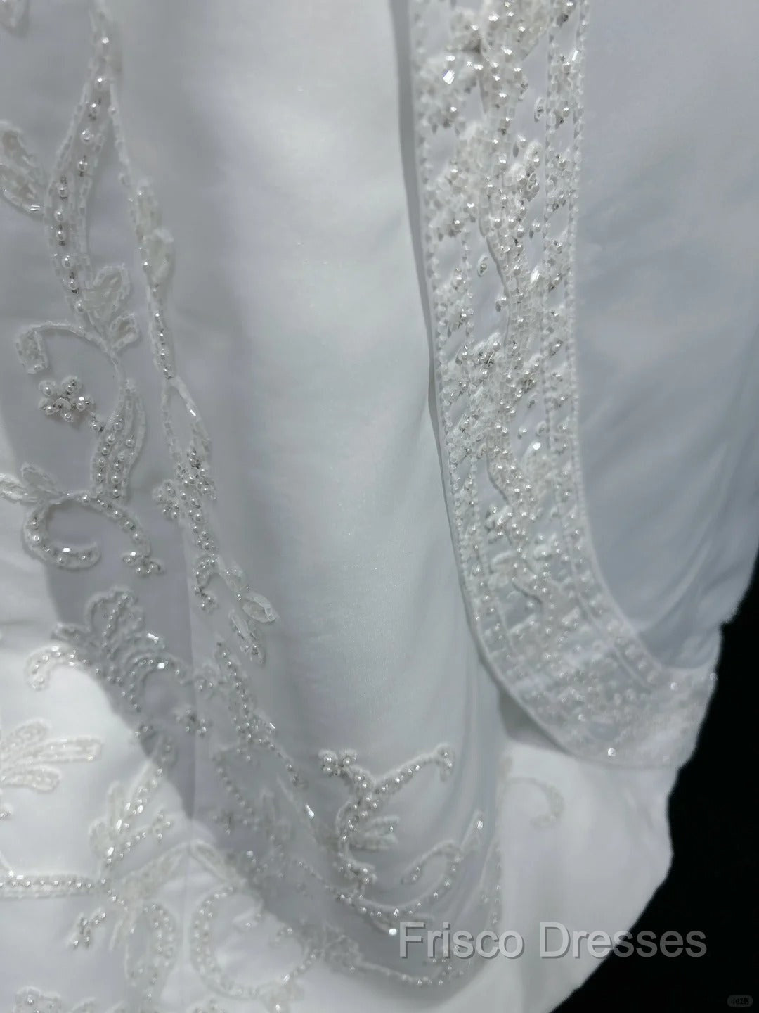 A-Line Spaghetti Strap Beaded Satin Long Formal Prom Dress White Wedding Dress Graduation Formal Prom Dress