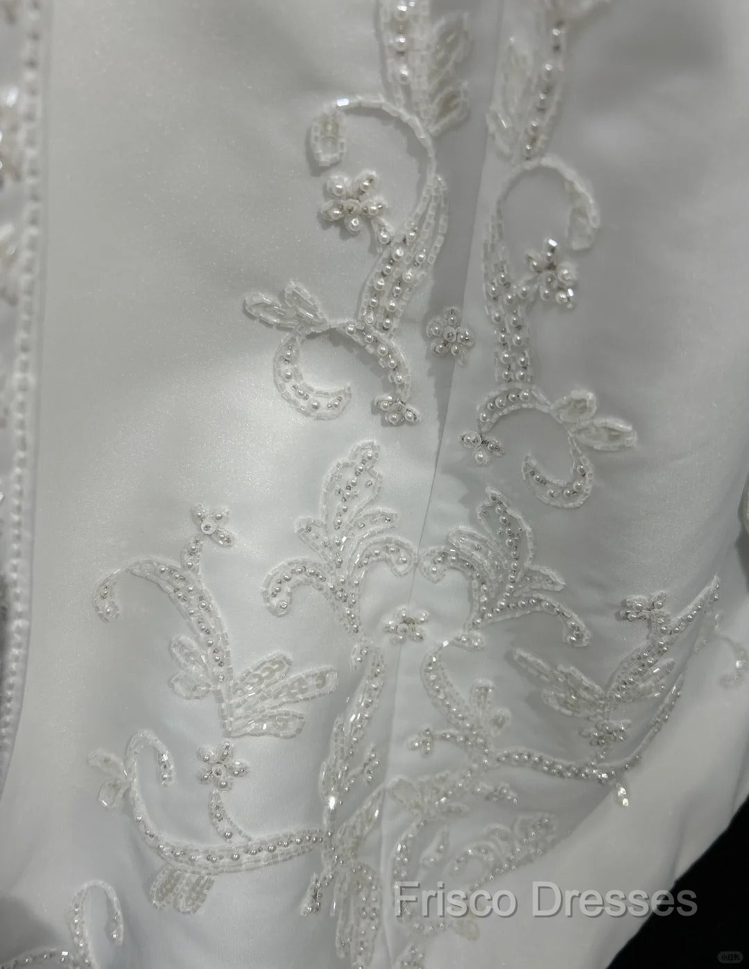 A-Line Spaghetti Strap Beaded Satin Long Formal Prom Dress White Wedding Dress Graduation Formal Prom Dress