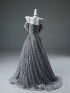 A-Line Spaghetti Strap Mesh Sequin Long Formal Prom Dress Graduation Formal Prom Adult Ceremony Dress