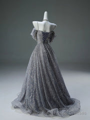 A-Line Spaghetti Strap Mesh Sequin Long Prom Dress Graduation Prom Adult Ceremony Dress