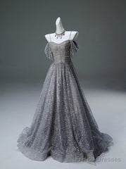 A-Line Spaghetti Strap Mesh Sequin Long Prom Dress Graduation Prom Adult Ceremony Dress