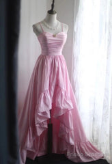 A-Line Spaghetti Strap Satin Long Wedding Dress Birthday Quinceanera Dress Prom Dress
