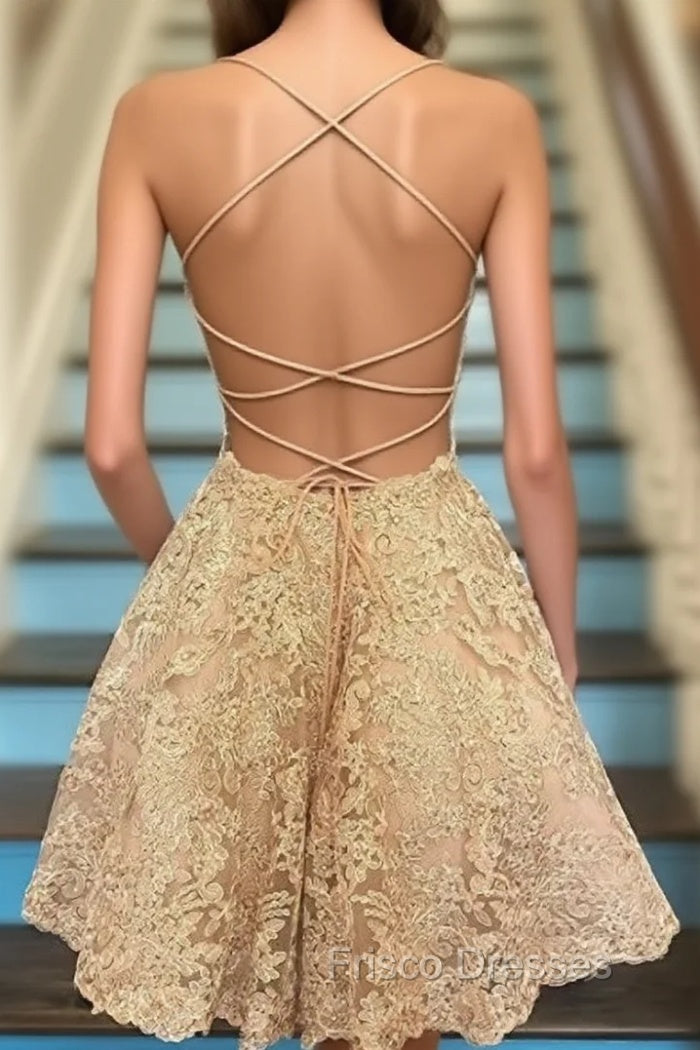 A-line Spaghetti Straps Applique Backless Short Homecoming Dress Secondary image