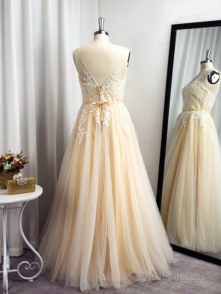 A-line Spaghetti Straps Appliques Lace Floor-Length Tulle Dress Secondary image