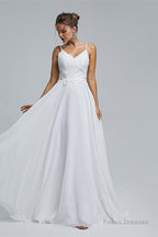 A-Line Spaghetti Straps Beach Lace Wedding Dresses