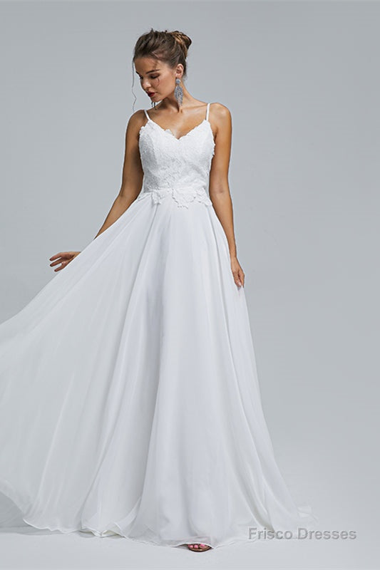 A-Line Spaghetti Straps Beach Lace Wedding Dresses